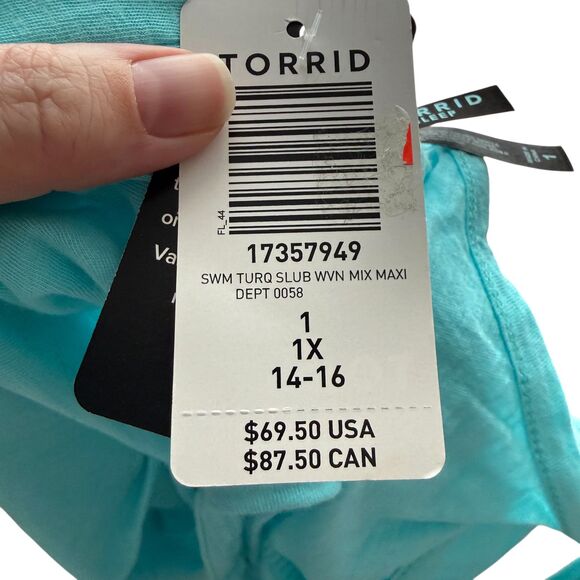 Torrid Swim Maxi Dress Size 1X Blue Cotton Crochet Hem Cover Up Sleep Lounge NWT - Picture 10 of 12